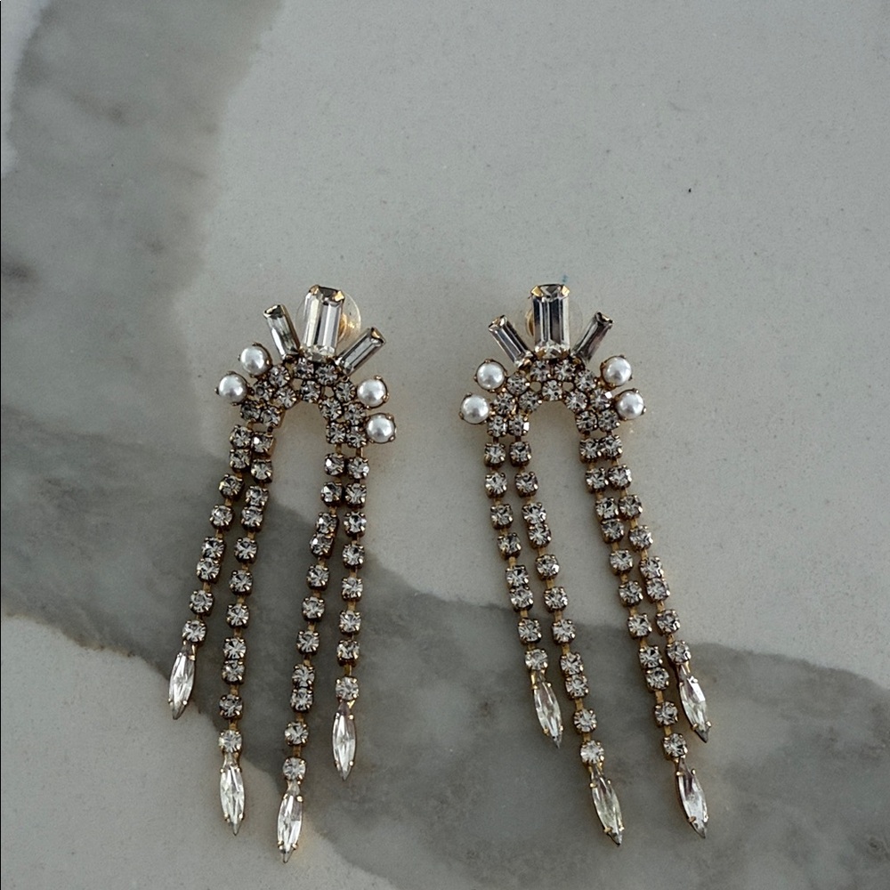 Elizabeth Cole Babette Crystal and Pearl Dangle Earrings